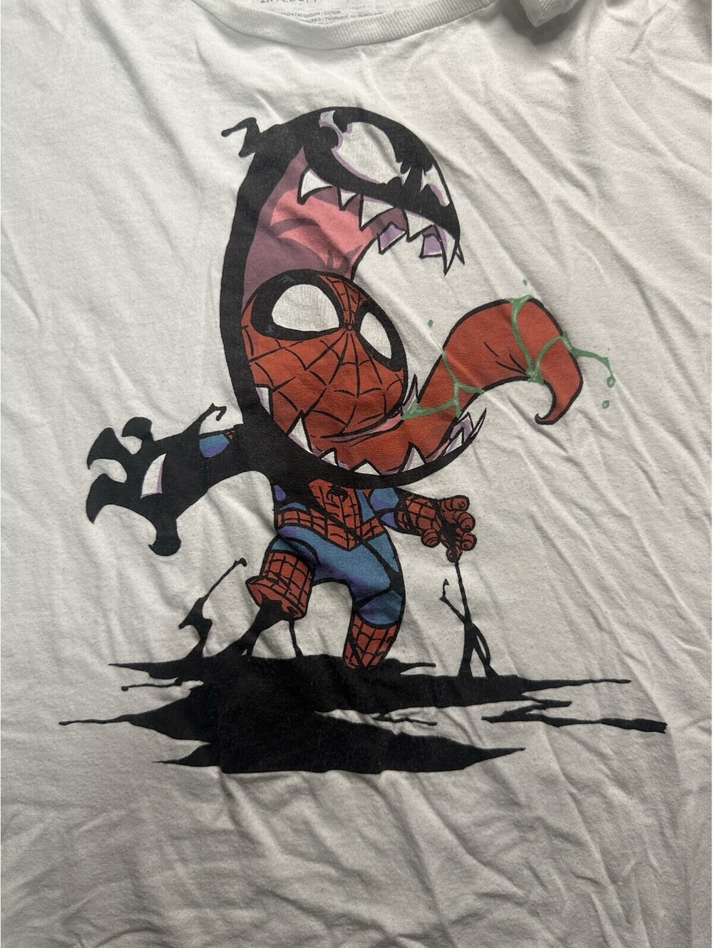 Marvel Spider Man Venom Symbiote Graphic T Shirt White Mens 2XL Comic Tee